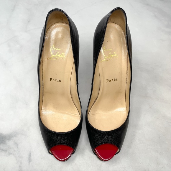 Christian Louboutin Very Prive 120 Platform Leather Pump Heels Black Red 40.5 - Picture 4 of 14